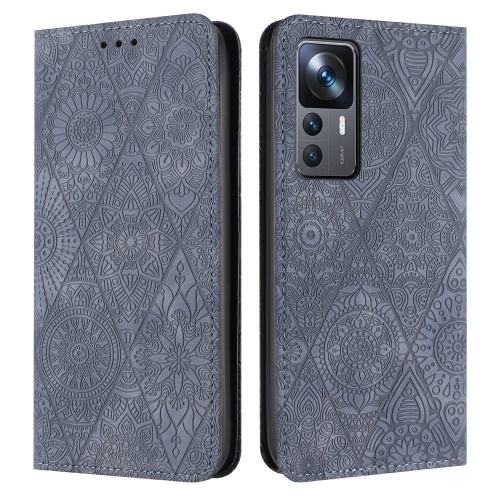 

For Xiaomi 12T / 12T Pro Ethnic Embossed Adsorption Leather Phone Case(Grey)