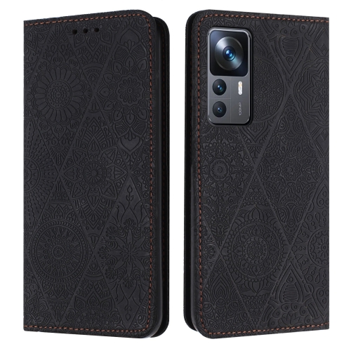 

For Xiaomi 12T / 12T Pro Ethnic Embossed Adsorption Leather Phone Case(Black)