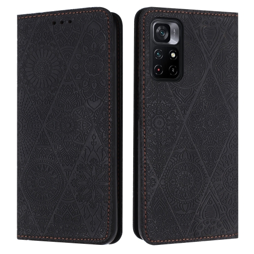 

For Xiaomi Poco M4 Pro 5G Ethnic Embossed Adsorption Leather Phone Case(Black)