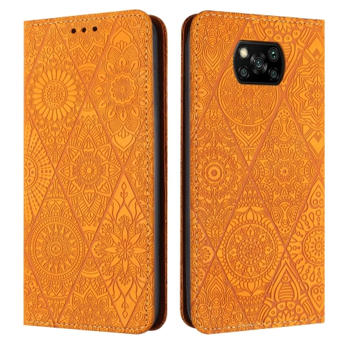 

For Xiaomi Poco X3 NFC Ethnic Embossed Adsorption Leather Phone Case(Yellow)