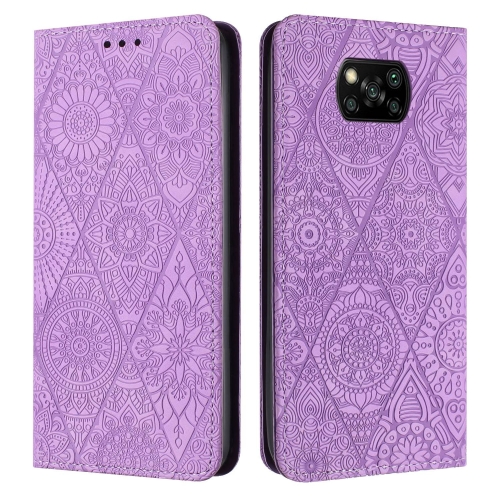 

For Xiaomi Poco X3 NFC Ethnic Embossed Adsorption Leather Phone Case(Purple)