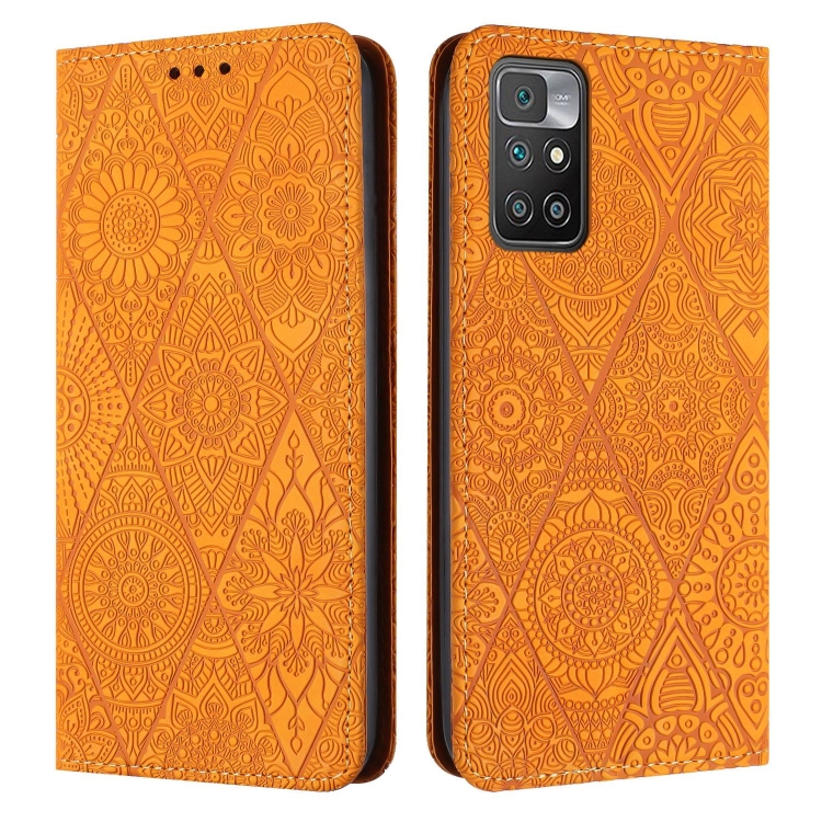 

For Xiaomi Redmi 10 Ethnic Embossed Adsorption Leather Phone Case(Yellow)