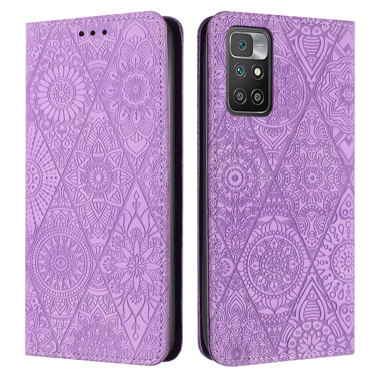 

For Xiaomi Redmi 10 Ethnic Embossed Adsorption Leather Phone Case(Purple)