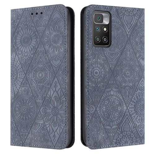 

For Xiaomi Redmi 10 Ethnic Embossed Adsorption Leather Phone Case(Grey)