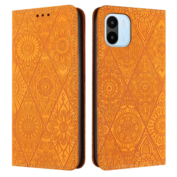 

For Xiaomi Redmi A1 Ethnic Embossed Adsorption Leather Phone Case(Yellow)