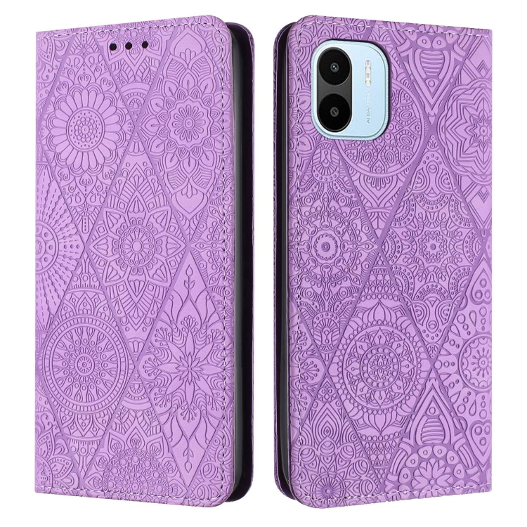 

For Xiaomi Redmi A1 Ethnic Embossed Adsorption Leather Phone Case(Purple)