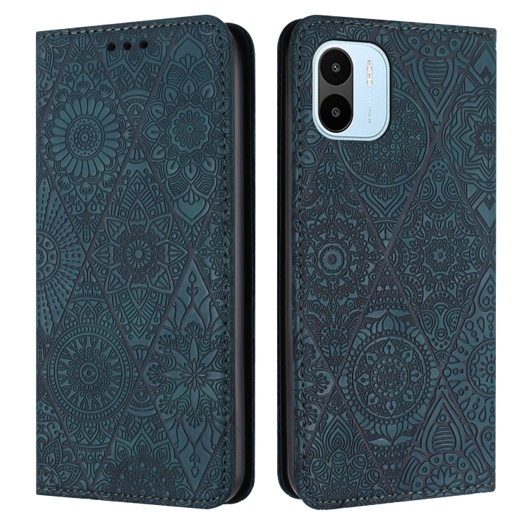 

For Xiaomi Redmi A1 Ethnic Embossed Adsorption Leather Phone Case(Blue)