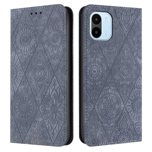 

For Xiaomi Redmi A1 Ethnic Embossed Adsorption Leather Phone Case(Grey)