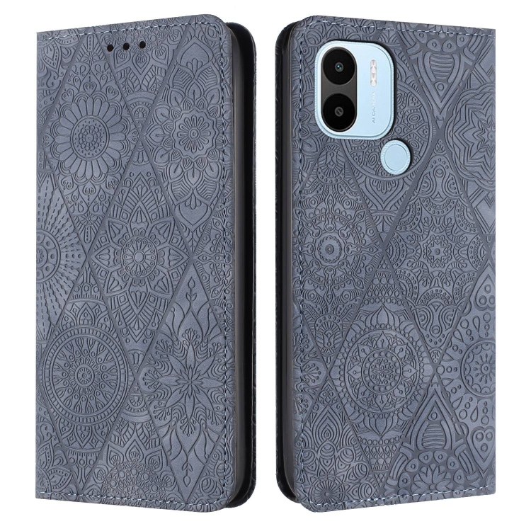

For Xiaomi Redmi A1+ Ethnic Embossed Adsorption Leather Phone Case(Grey)