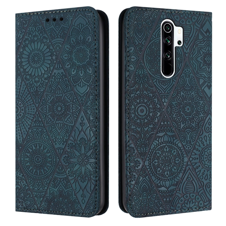 

For Xiaomi Redmi 9 Ethnic Embossed Adsorption Leather Phone Case(Blue)