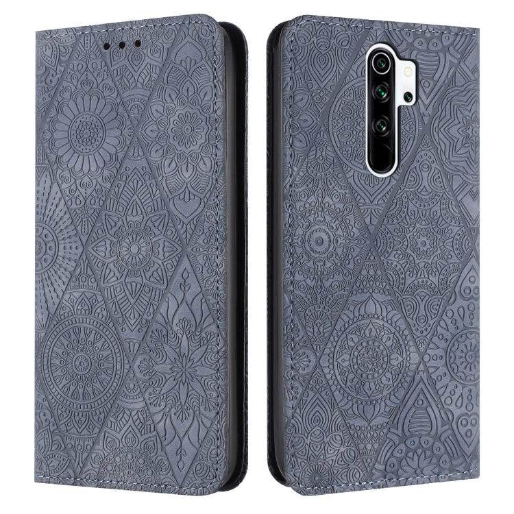

For Xiaomi Redmi 9 Ethnic Embossed Adsorption Leather Phone Case(Grey)