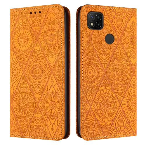 

For Xiaomi Redmi 9C / 10A Ethnic Embossed Adsorption Leather Phone Case(Yellow)