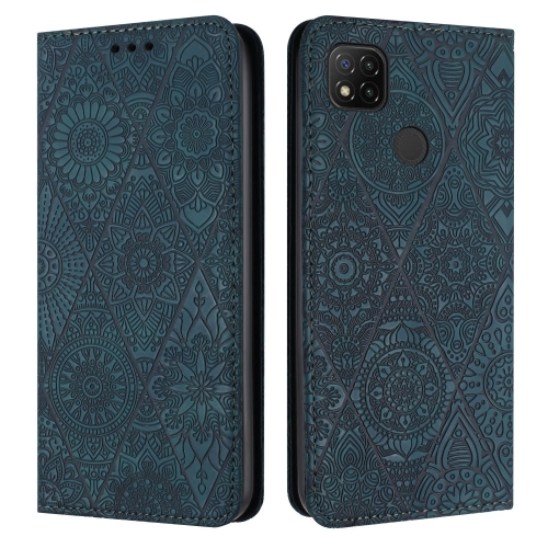 

For Xiaomi Redmi 9C / 10A Ethnic Embossed Adsorption Leather Phone Case(Blue)