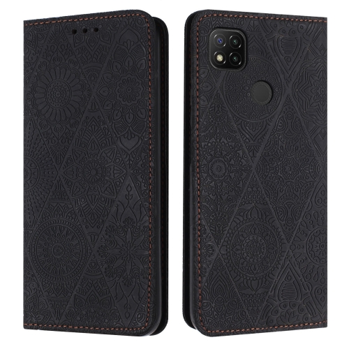 

For Xiaomi Redmi 9C / 10A Ethnic Embossed Adsorption Leather Phone Case(Black)