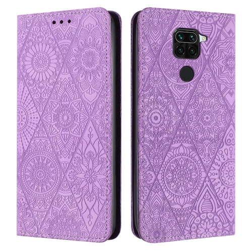 

For Redmi Note 9 Ethnic Embossed Adsorption Leather Phone Case(Purple)