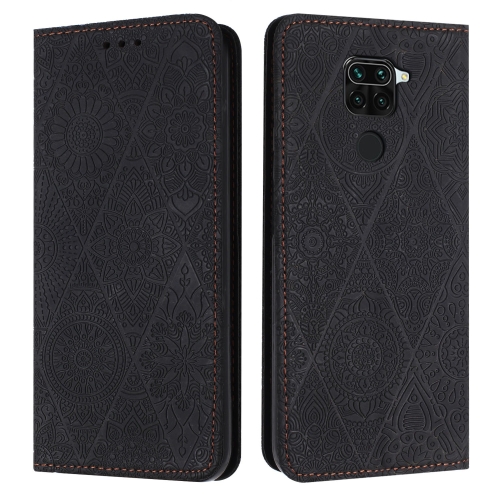 

For Redmi Note 9 Ethnic Embossed Adsorption Leather Phone Case(Black)