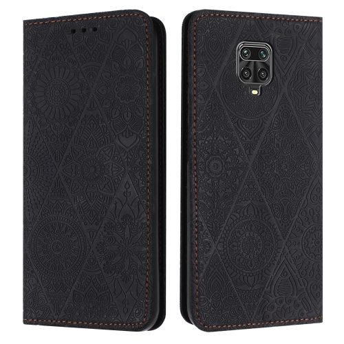 For Redmi Note 9 Pro Ethnic Embossed Adsorption Leather Phone Case(Black) for redmi note 12 4g global ethnic embossed adsorption leather phone case yellow