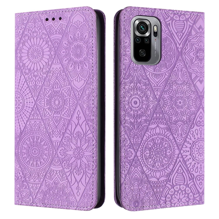 

For Redmi Note 10 4G Ethnic Embossed Adsorption Leather Phone Case(Purple)