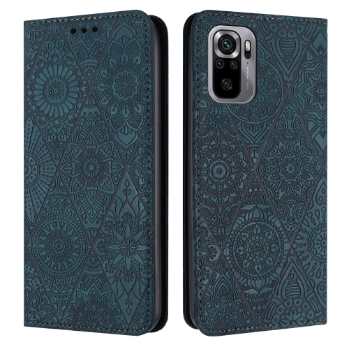 

For Redmi Note 10 4G Ethnic Embossed Adsorption Leather Phone Case(Blue)