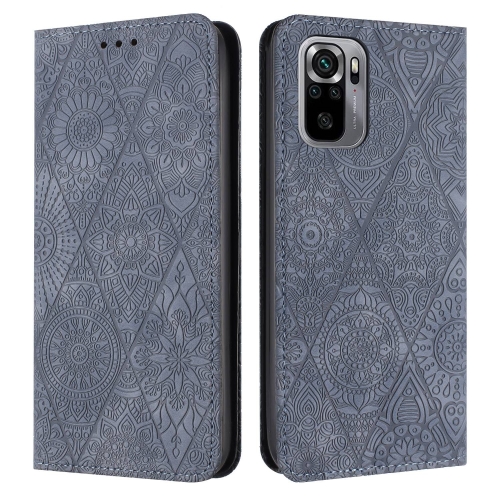 

For Redmi Note 10 4G Ethnic Embossed Adsorption Leather Phone Case(Grey)