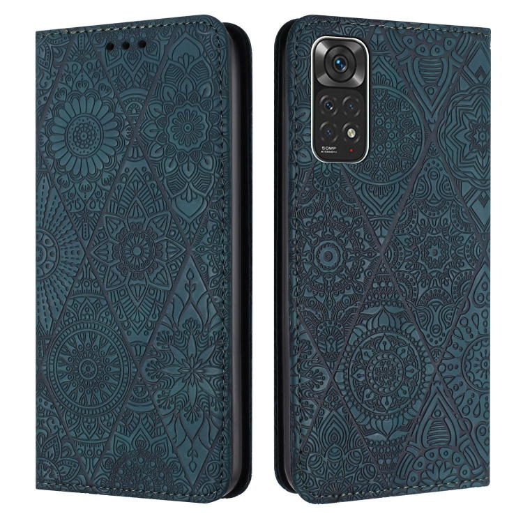 

For Redmi Note 11 4G Ethnic Embossed Adsorption Leather Phone Case(Blue)
