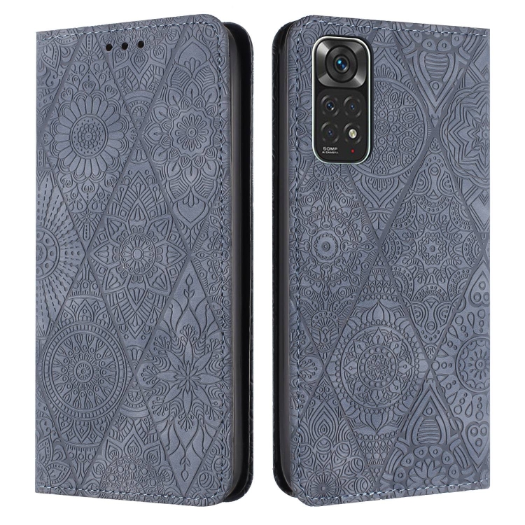 

For Redmi Note 11 4G Ethnic Embossed Adsorption Leather Phone Case(Grey)