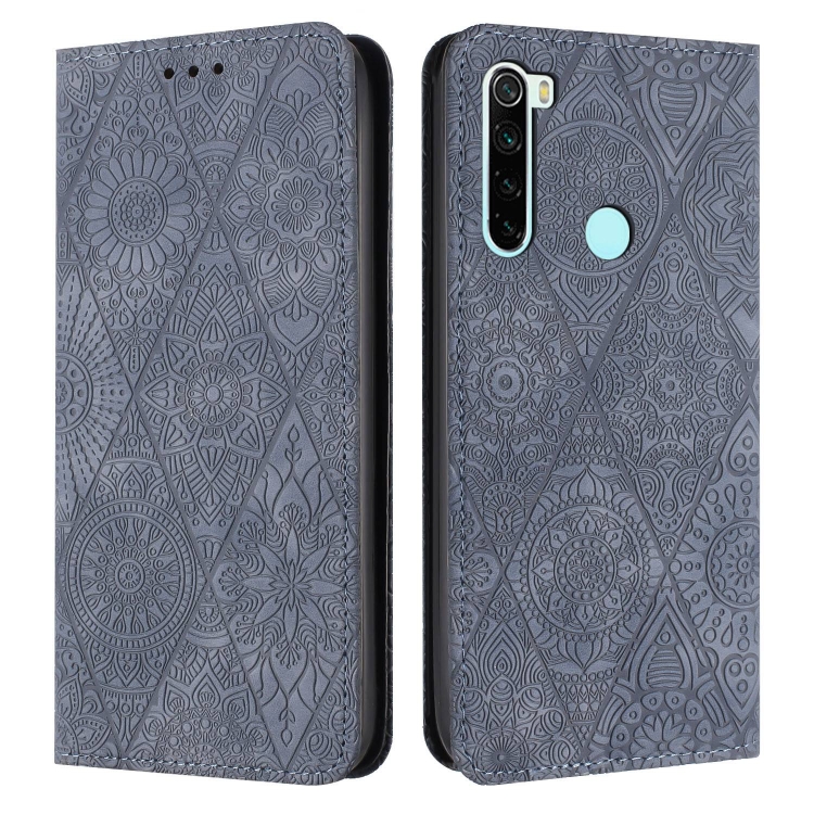 

For Redmi Note 8 Ethnic Embossed Adsorption Leather Phone Case(Grey)