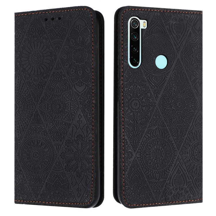 

For Redmi Note 8 Ethnic Embossed Adsorption Leather Phone Case(Black)