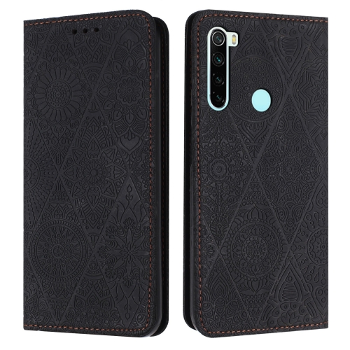 

For Redmi Note 8T Ethnic Embossed Adsorption Leather Phone Case(Black)