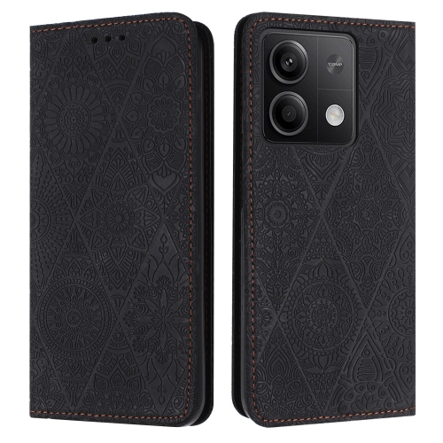 

For Xiaomi Redmi Note 13 5G Ethnic Embossed Adsorption Leather Phone Case(Black)