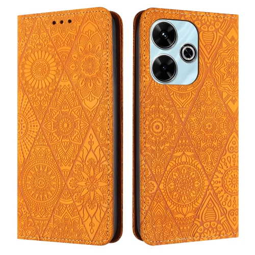 

For Xiaomi Redmi 13 4G Ethnic Embossed Adsorption Leather Phone Case(Yellow)