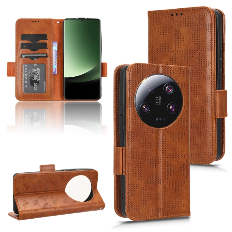 

For Xiaomi 13 Ultra Symmetrical Triangle Pattern Leather Phone Case(Brown)