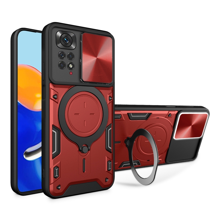 

For Xiaomi Redmi Note 11 4G CD Texture Sliding Camshield Magnetic Holder Phone Case(Red)