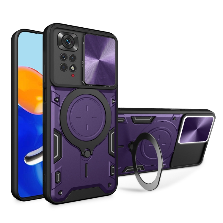 

For Xiaomi Redmi Note 11 4G CD Texture Sliding Camshield Magnetic Holder Phone Case(Purple)