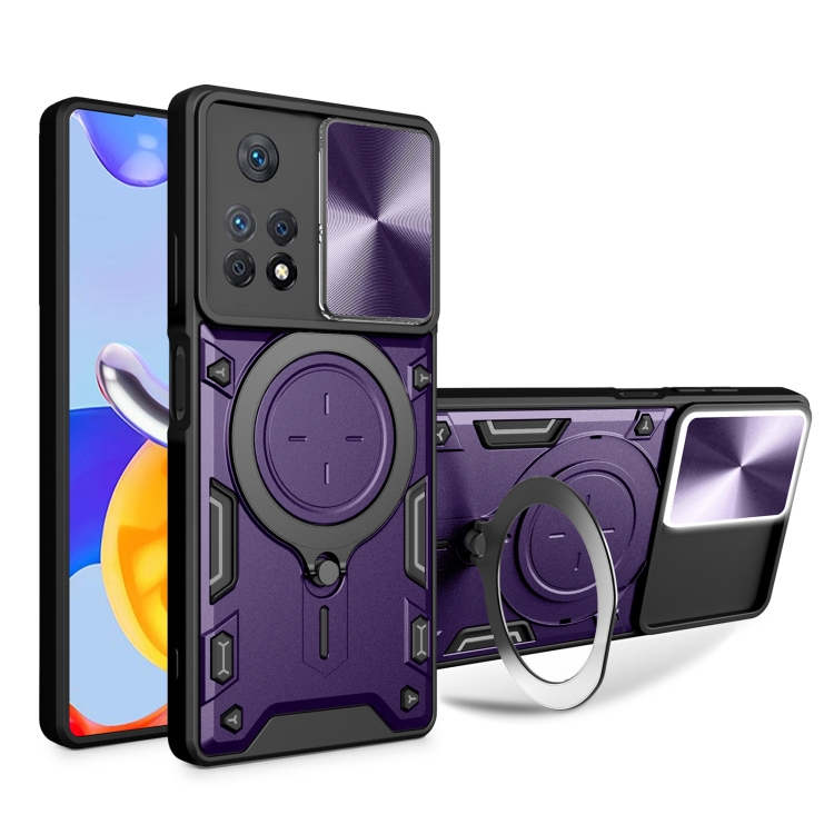

For Xiaomi Redmi Note 11 Pro CD Texture Sliding Camshield Magnetic Holder Phone Case(Purple)