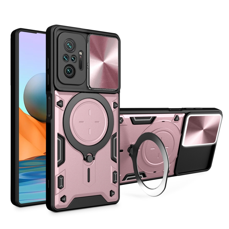 

For Xiaomi Redmi Note 10 Pro 4G CD Texture Sliding Camshield Magnetic Holder Phone Case(Pink)