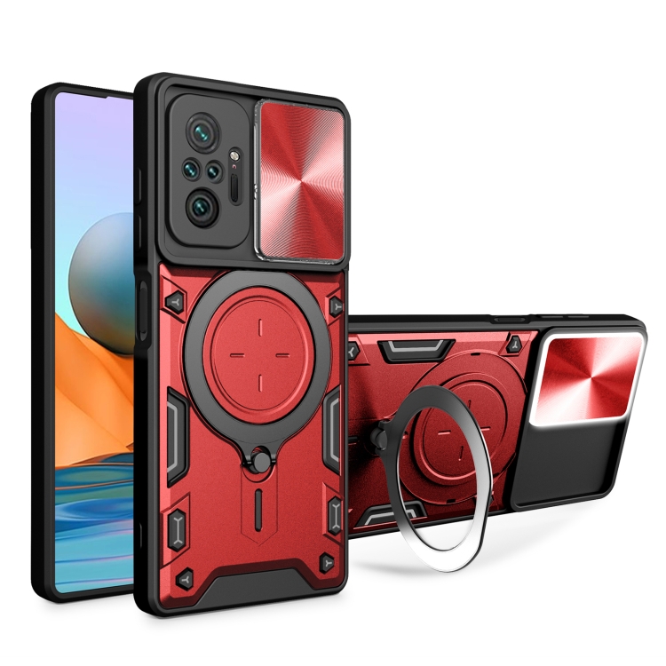

For Xiaomi Redmi Note 10 Pro 4G CD Texture Sliding Camshield Magnetic Holder Phone Case(Red)