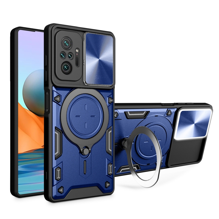 

For Xiaomi Redmi Note 10 Pro 4G CD Texture Sliding Camshield Magnetic Holder Phone Case(Blue)