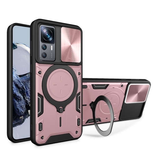 

For Xiaomi 12T / 12T Pro CD Texture Sliding Camshield Magnetic Holder Phone Case(Pink)