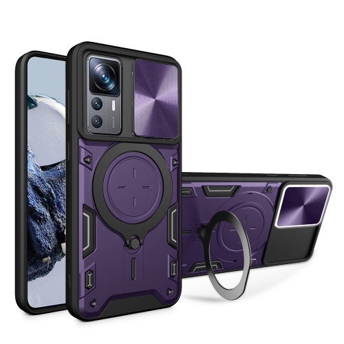 

For Xiaomi 12T / 12T Pro CD Texture Sliding Camshield Magnetic Holder Phone Case(Purple)