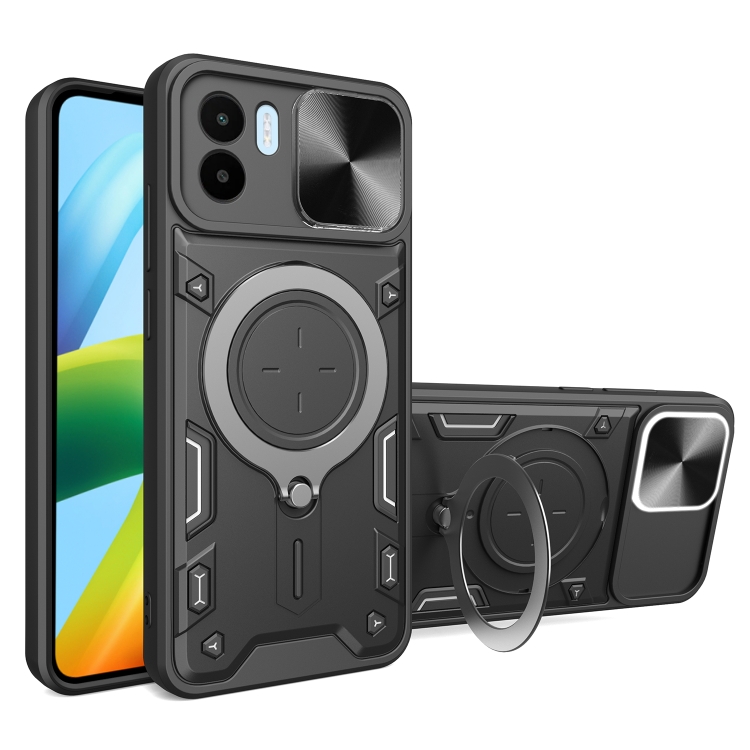 

For Xiaomi Redmi A1 4G CD Texture Sliding Camshield Magnetic Holder Phone Case(Black)