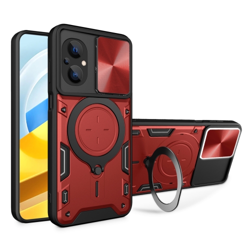 

For Xiaomi Poco M5 5G CD Texture Sliding Camshield Magnetic Holder Phone Case(Red)