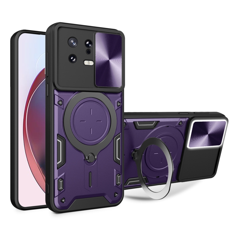 

For Xiaomi 13 CD Texture Sliding Camshield Magnetic Holder Phone Case(Purple)
