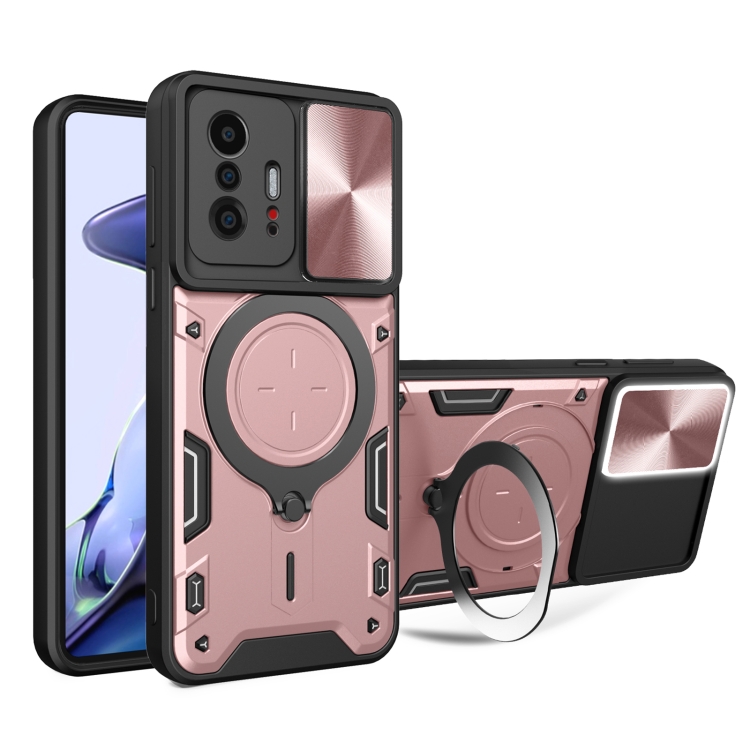 

For Xiaomi 11T CD Texture Sliding Camshield Magnetic Holder Phone Case(Pink)