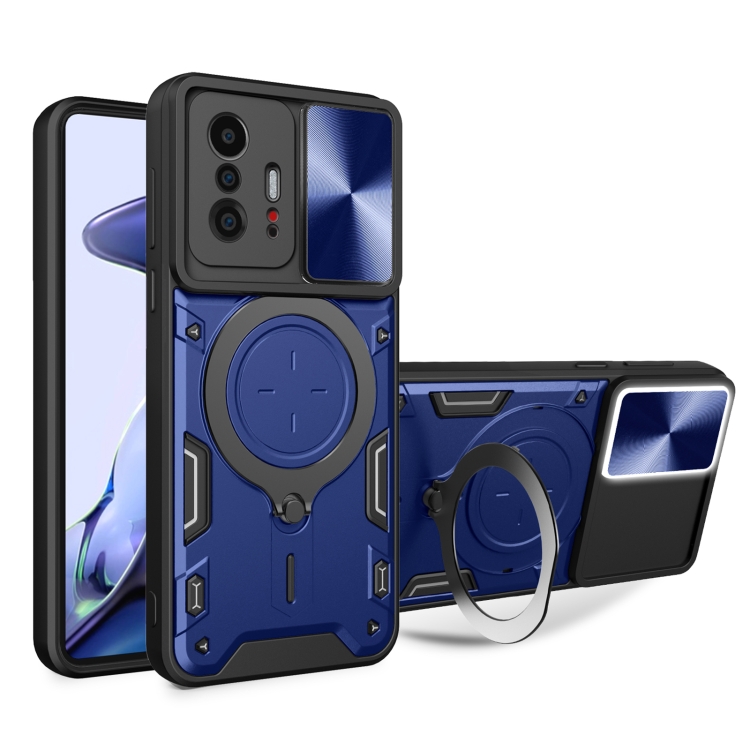 

For Xiaomi 11T CD Texture Sliding Camshield Magnetic Holder Phone Case(Blue)