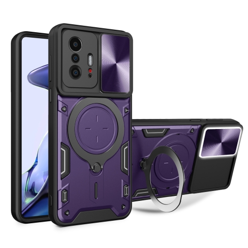 

For Xiaomi 11T CD Texture Sliding Camshield Magnetic Holder Phone Case(Purple)