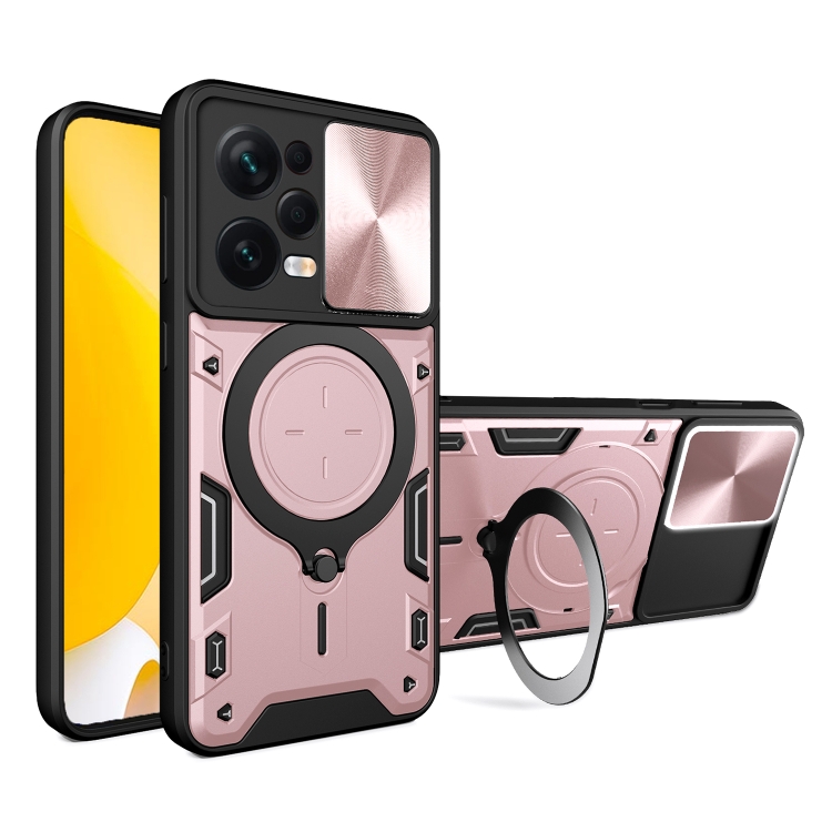 

For Xiaomi Redmi Note 12 Pro 5G CD Texture Sliding Camshield Magnetic Holder Phone Case(Pink)