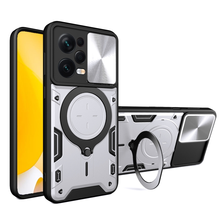 

For Xiaomi Redmi Note 12 Pro 5G CD Texture Sliding Camshield Magnetic Holder Phone Case(Silver)