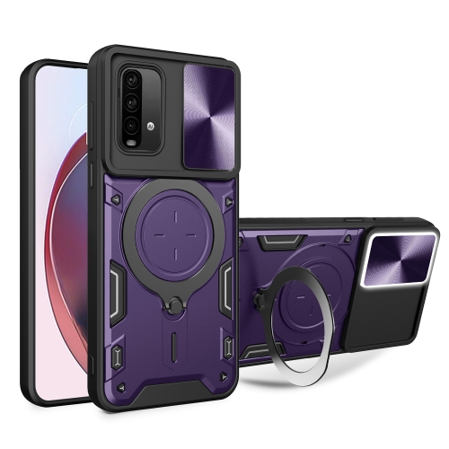 

For Xiaomi Redmi Note 9 4G CD Texture Sliding Camshield Magnetic Holder Phone Case(Purple)