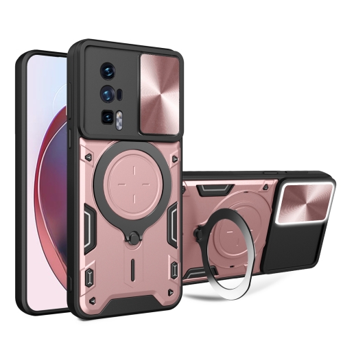 

For Xiaomi Poco F5 Pro/Redmi K60 CD Texture Sliding Camshield Magnetic Holder Phone Case(Pink)